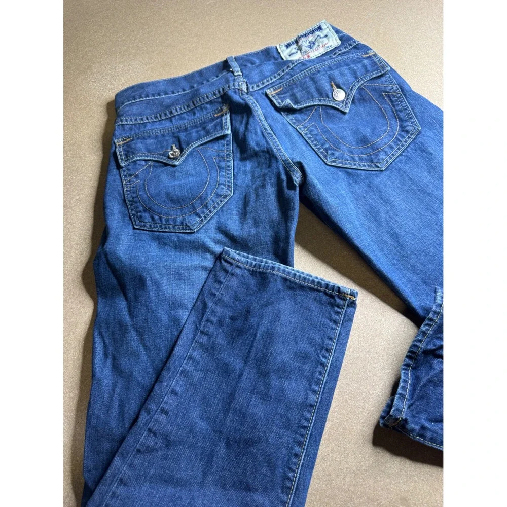 True Religion Slim Section Mens Blue Denim Jeans Size 32‎ Made in USA Button Fly